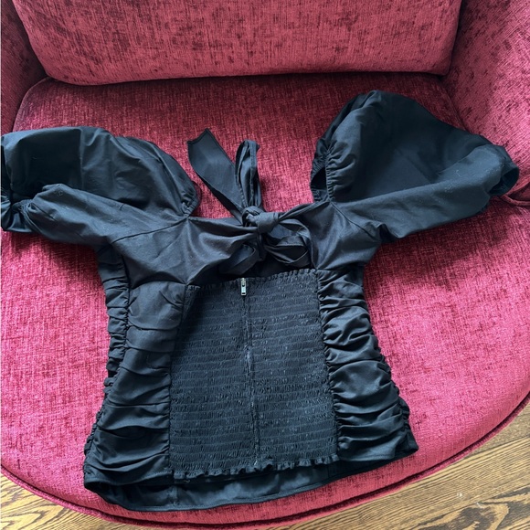 Reformation Barry Top - Black Puff Sleeve Cotton Cropped Blouse - Picture 4 of 6